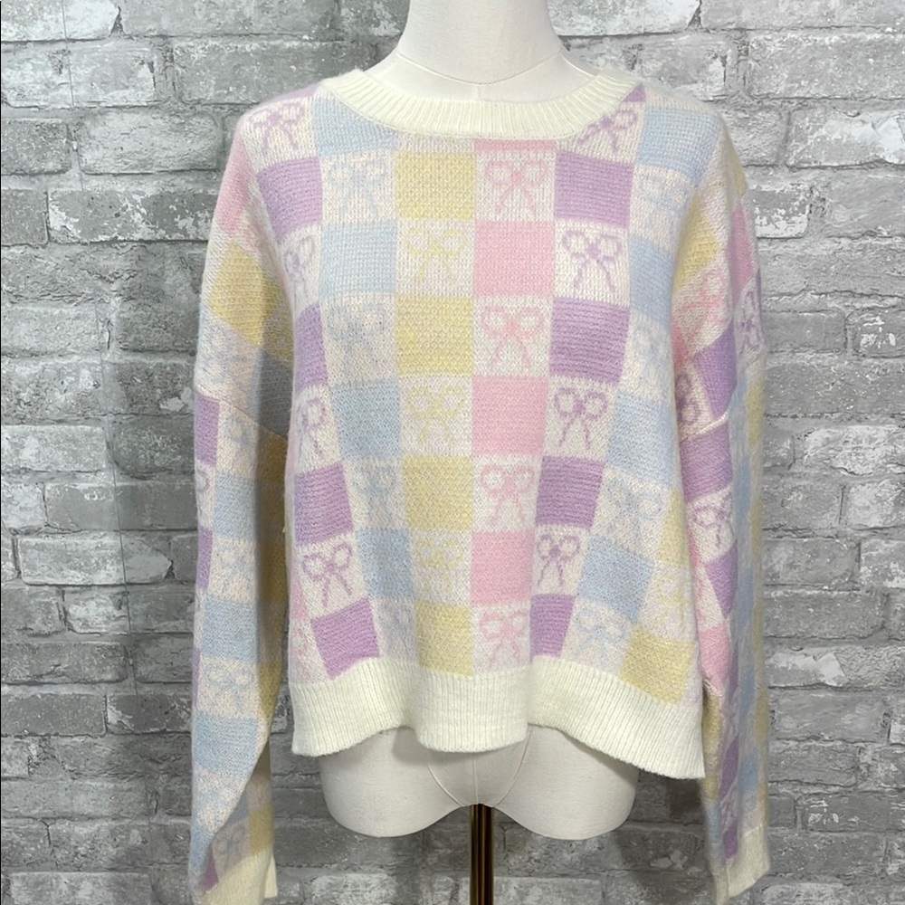 Dreamers By Debut Pastel Bow Check Sweater